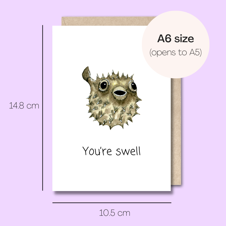 Example showing the size of the card. 14.8cm high x 10.5cm wide