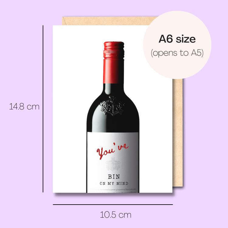 Example showing the size of the card. 14.8cm high x 10.5cm wide