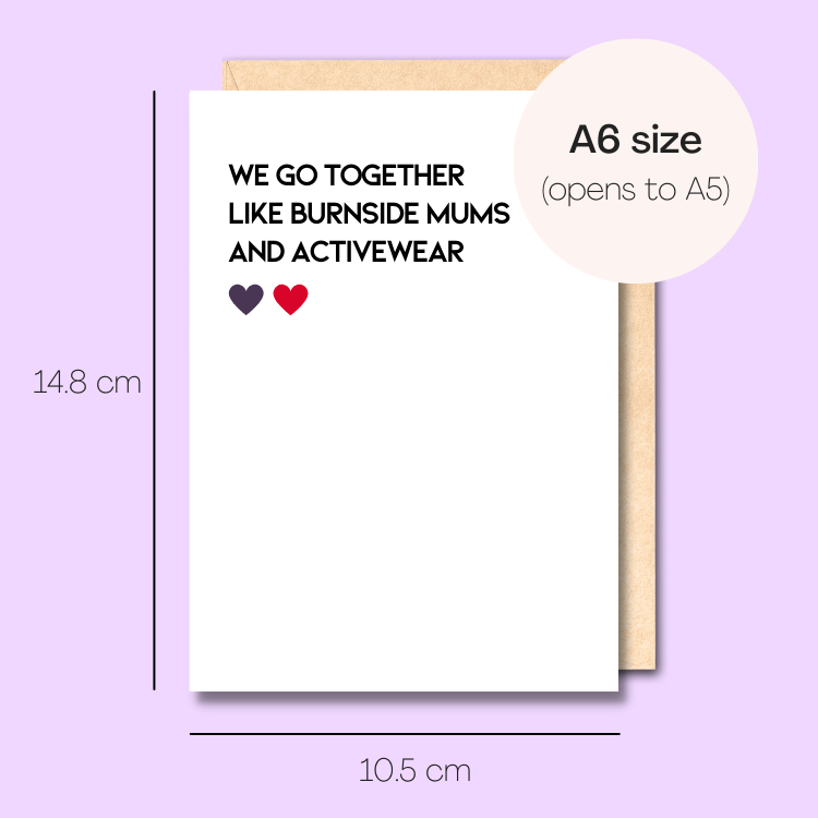 Example showing the size of the card. 14.8cm high x 10.5cm wide