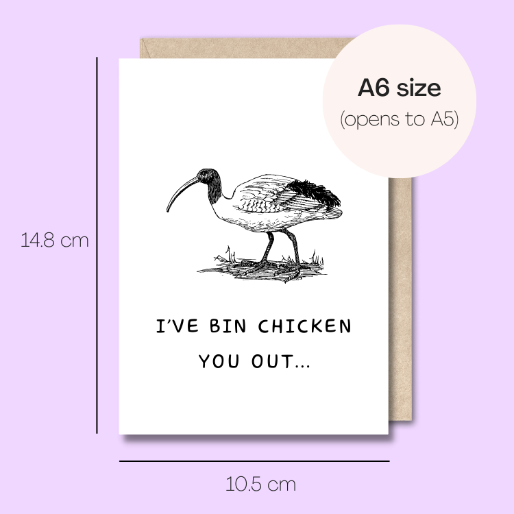 Example showing the size of the card. 14.8cm high x 10.5cm wide