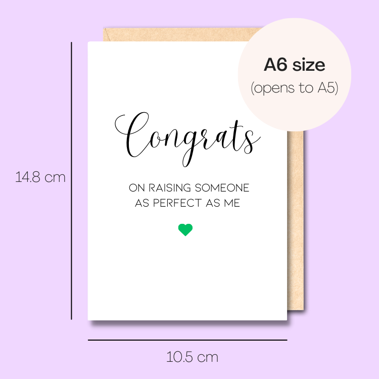 Example showing the size of the card. 14.8cm high x 10.5cm wide