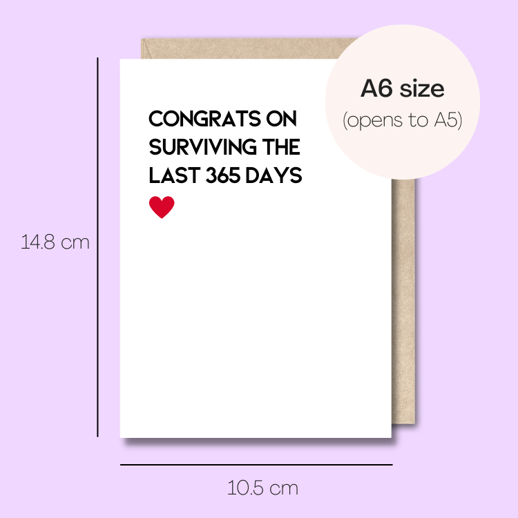 Example showing the size of card. 14.8cm high x 10.5cm wide