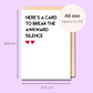 Example showing the size of the card. 14.8cm high x 10.5cm wide