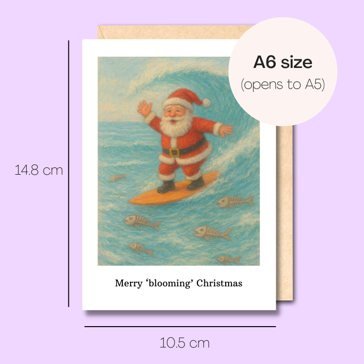 Example showing the size of the card. 14.8cm high x 10.5cm wide