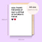 Example showing the size of the card. 14.8cm high x 10.5cm wide