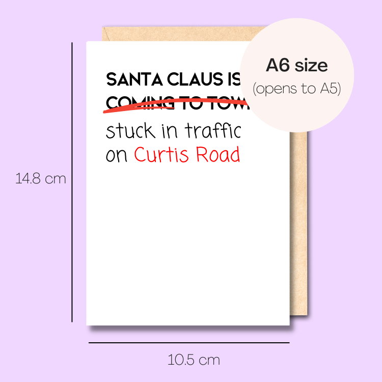 Example showing the size of the card. 14.8cm high x 10.5cm wide