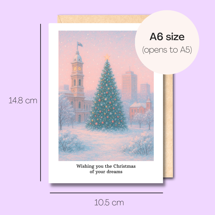 Example showing the size of the card. 14.8cm high x 10.5cm wide