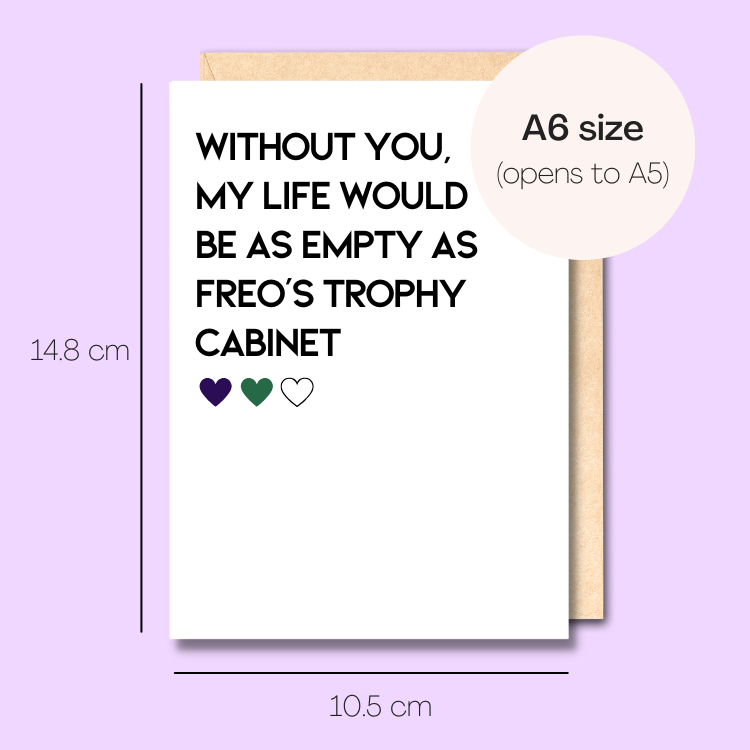 Example showing the size of the card. 14.8cm high x 10.5cm wide.