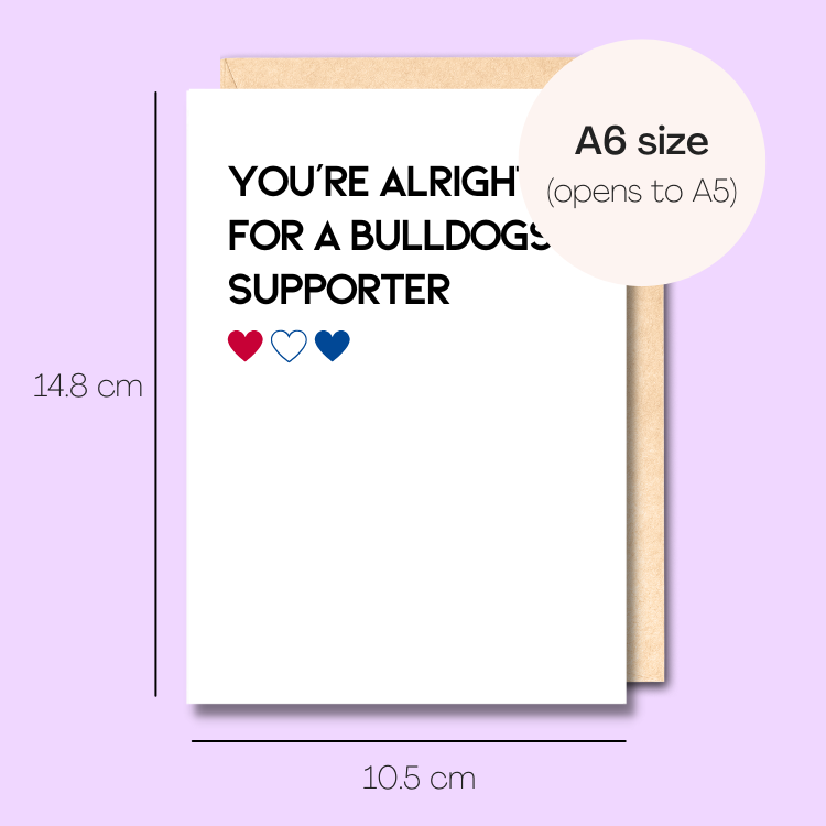 Example showing the size of the card. 14.8cm high x 10.5cm wide.