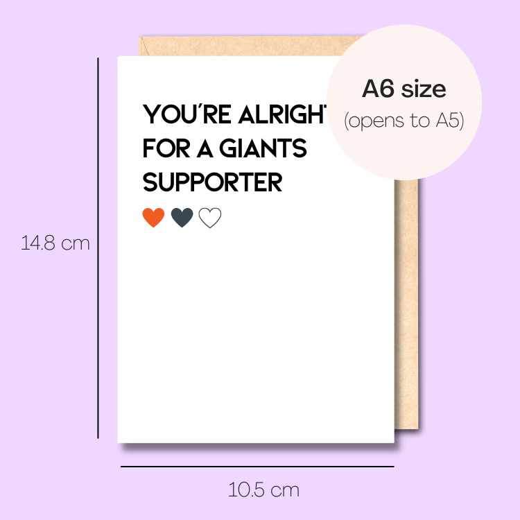 Example showing the size of the card. 14.8cm high x 10.5cm wide.