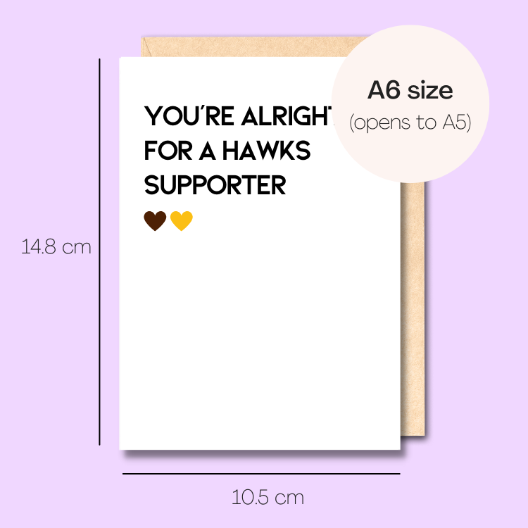 Example showing the size of the card. 14.8cm high x 10.5cm wide.