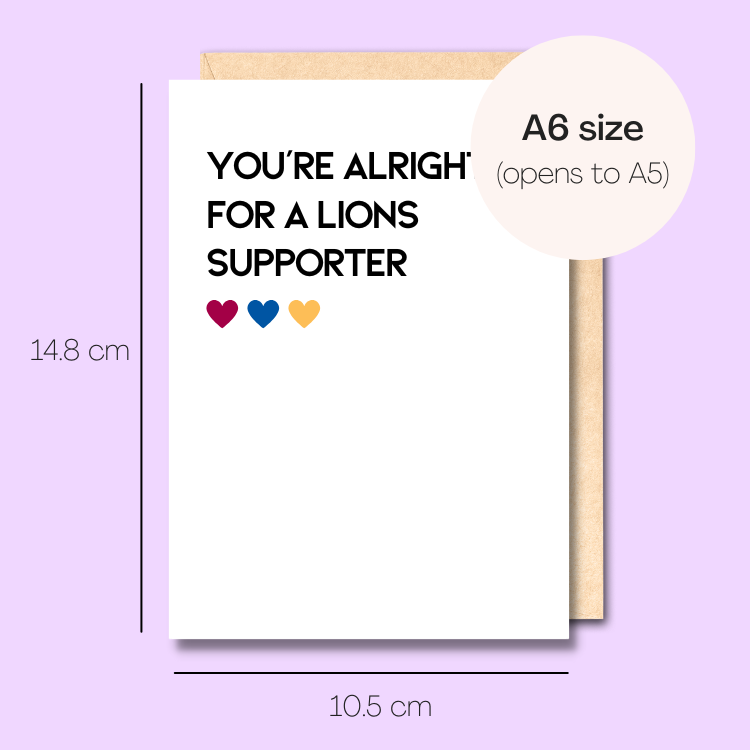 Example showing the size of the card. 14.8cm high x 10.5cm wide.