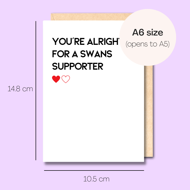 Example showing the size of the card. 14.8cm high x 10.5cm wide.