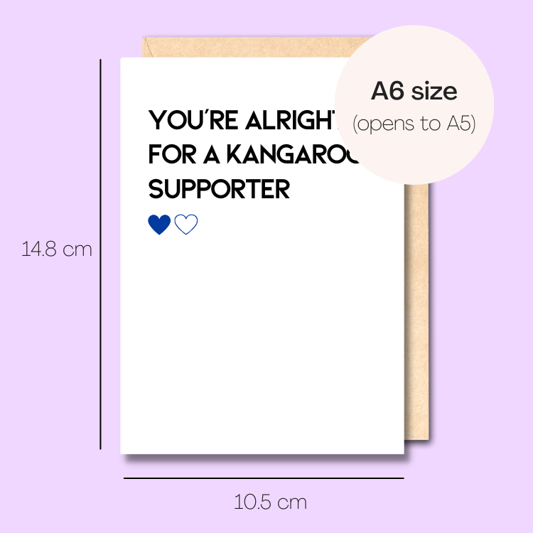 Example showing the size of the card. 14.8cm high x 10.5cm wide.