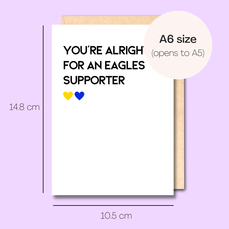 Example showing the size of the card. 14.8cm high x 10.5cm wide.