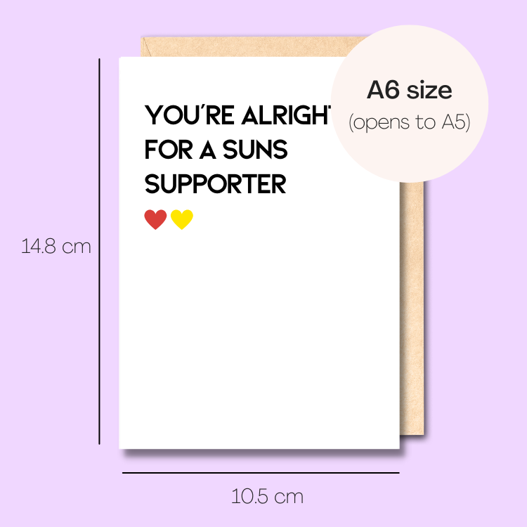 Example showing the size of the card. 14.8cm high x 10.5cm wide.