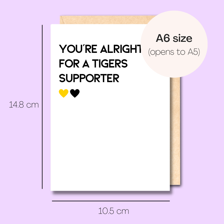 Example showing the size of the card. 14.8cm high x 10.5cm wide.