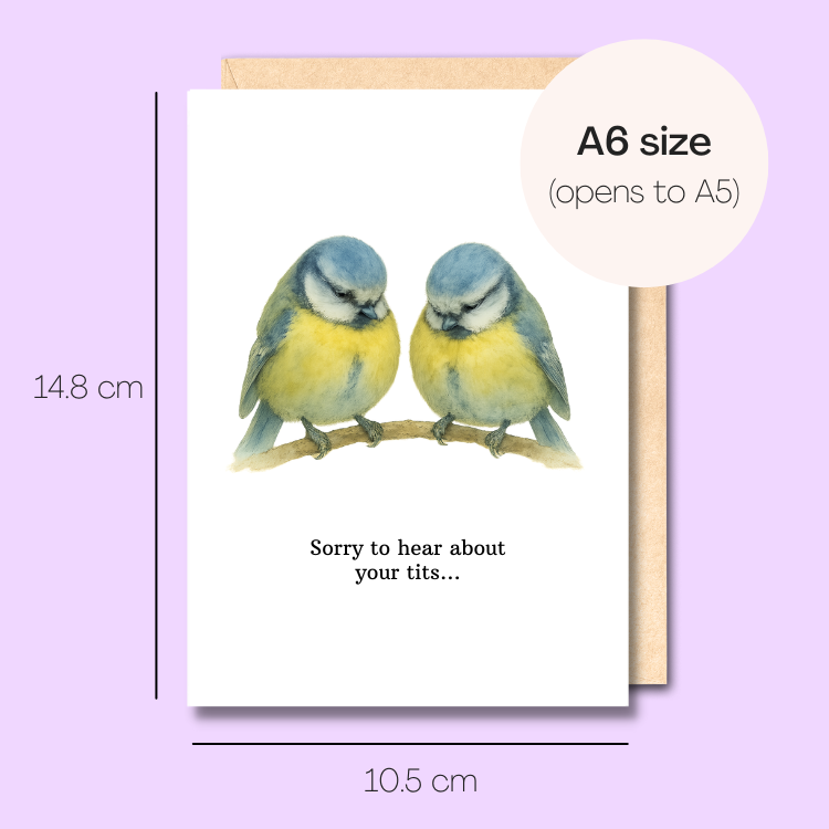 Example showing the size of the card. 14.8cm high x 10.5cm wide