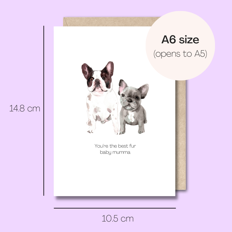 Example showing the size of the card. 14.8cm high x 10.5cm wide