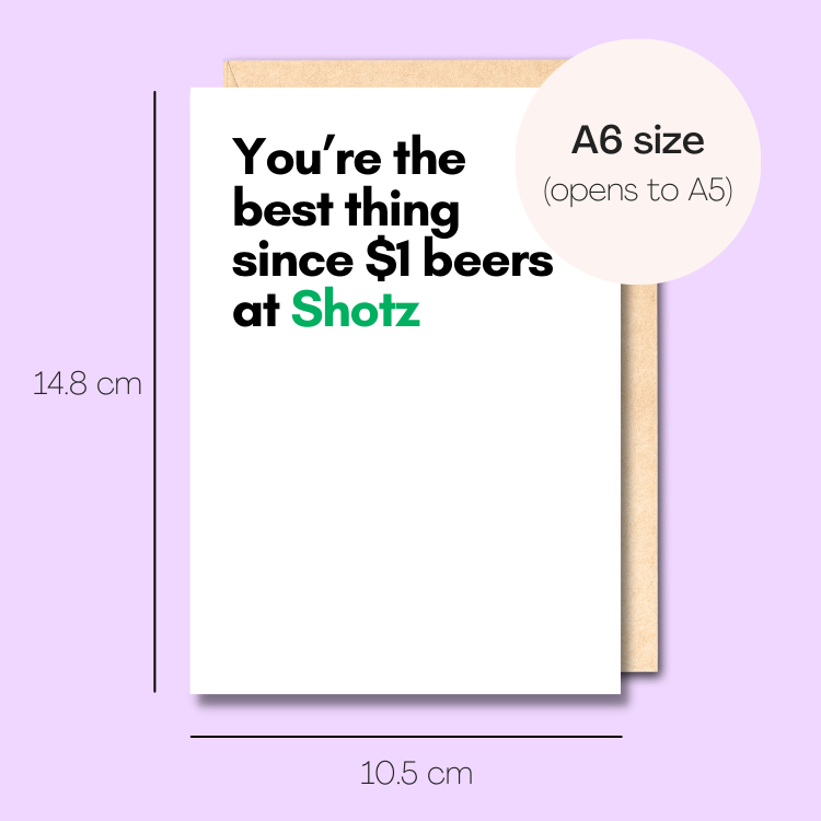 Example showing the size of the card. 14.8cm high x 10.5cm wide