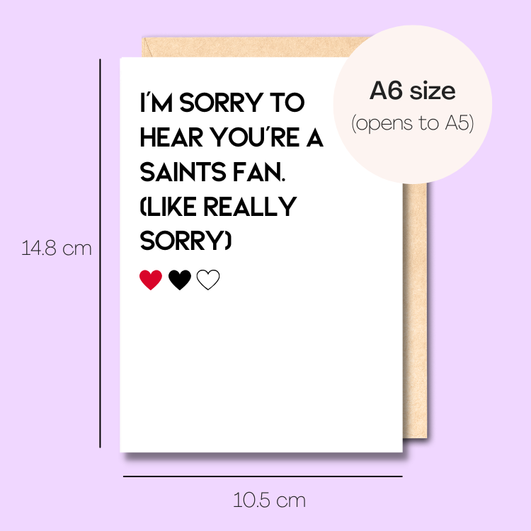 Example showing the size of the card. 14.8cm high x 10.5cm wide.