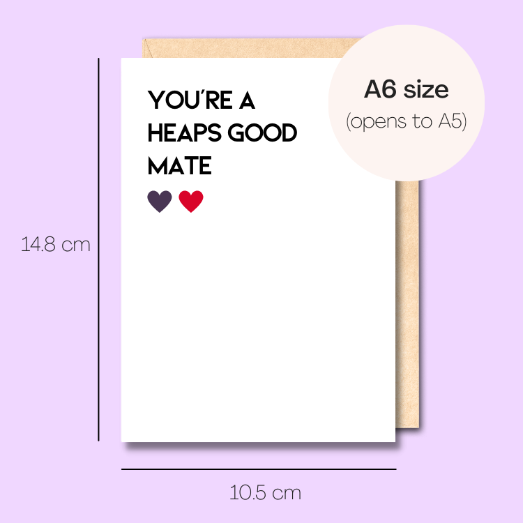 Example showing the size of the card. 14.8cm high x 10.5cm wide