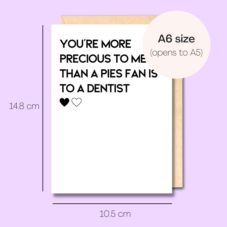 Example showing the size of the card. 14.8cm high x 10.5cm wide.