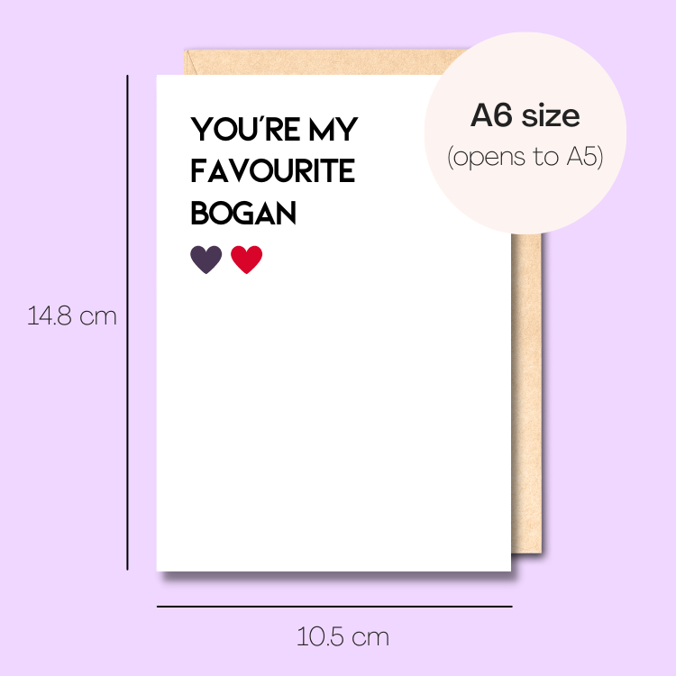 Example showing the size of the card. 14.8cm high x 10.5cm wide